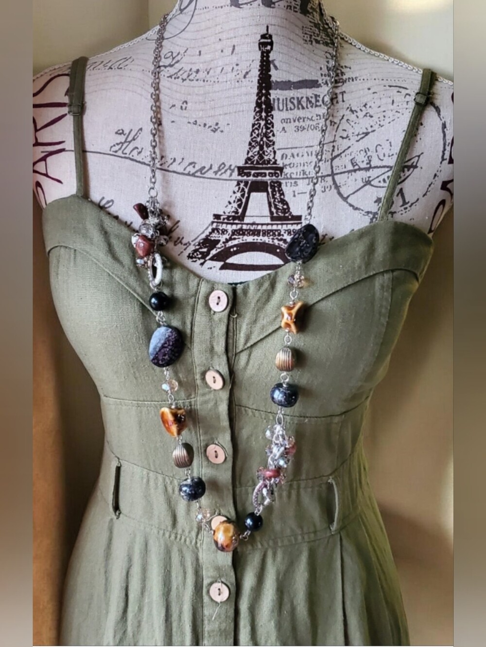Vtg. Earth-toned Boho Statement Necklace
